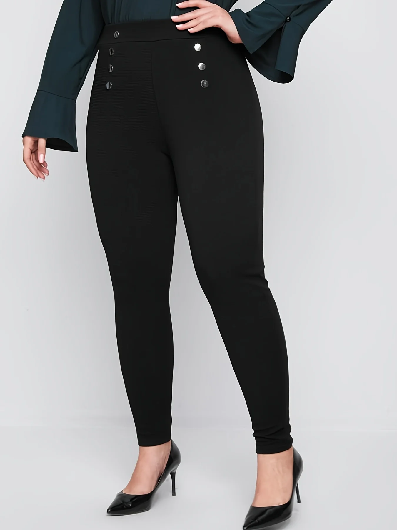 Description Picture 6 of itemSummer new plus-size commuter style women's fashion fake button design temperament show hip slim-fit nine-point pants
