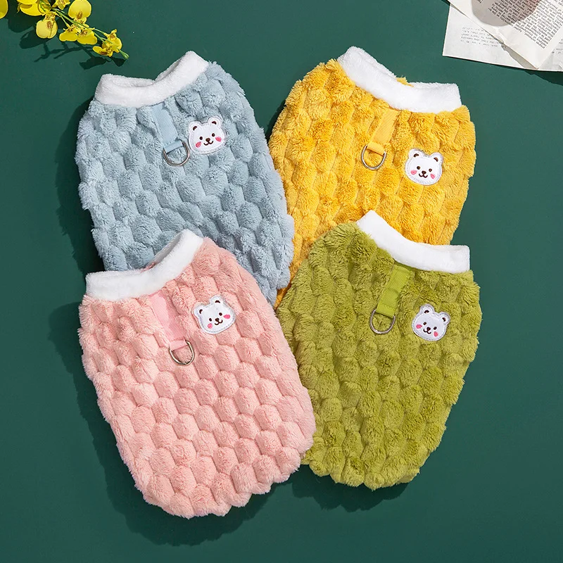 Pet Clothes Winter Medium Small Dog Plush Vest Cute Sweater Warm Velvet Kitten Puppy Sweet Cardigan Chihuahua Yorkshire Coat