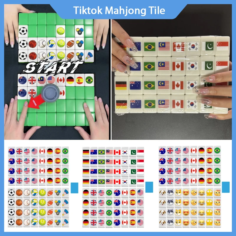 

64 Blocks Tiktok Seaside Escape Mahjong Tile Game With Pattern Of Flag Ball Players Funny Parent Child Party Game Puzzle Toy