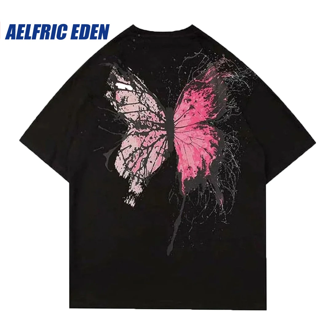 

Aelfric Eden "Crack Butterfly" Tee Streetwear Hip Hop Butterfly Print Tshirts Harajuku Retro Casual Cotton Summer Short Sleeve