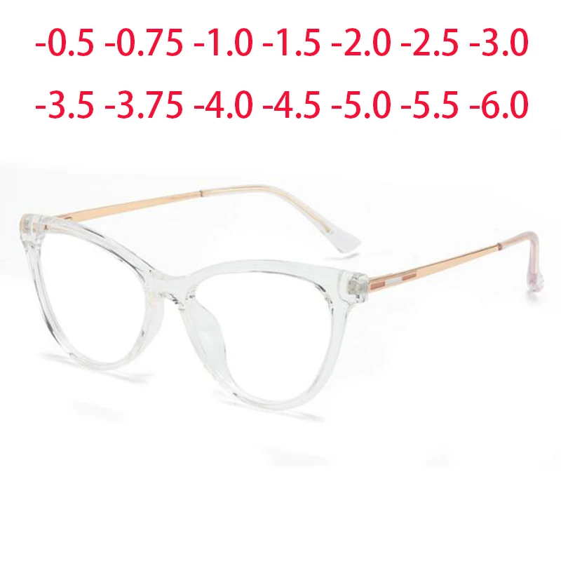 

Anti Blue Light Glasses For Vision Triangle Cat Eye Transparent Lens Eyewear Minus -1 -2 -2.5 To -6