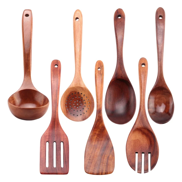 9 PCS Wooden Spoons For Cooking, Wooden Utensils For Cooking With Utensils  Holder, Teak Wooden Kitchen Utensils Set - AliExpress
