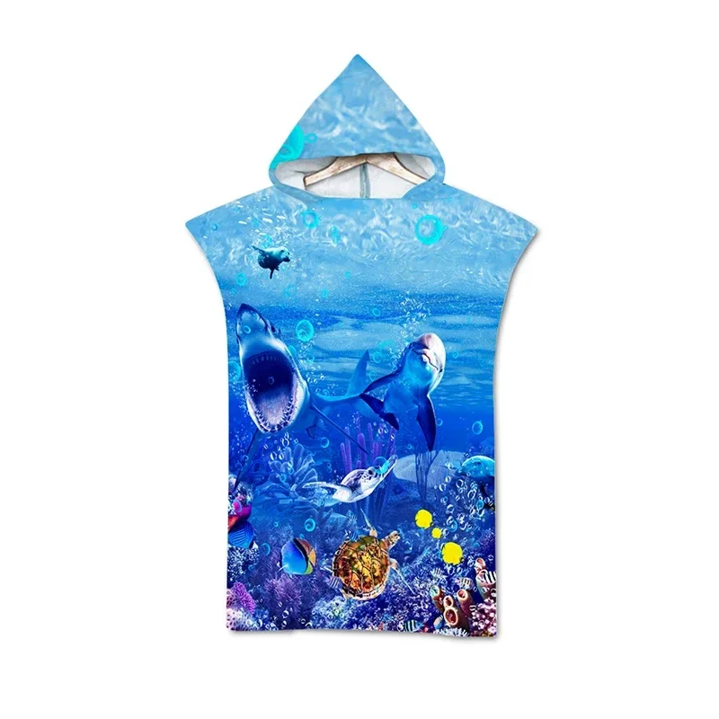 Microfiber Sea Turtle Printing Changing Robe Bath Towel Outdoor Hooded Beach Towel Poncho Women Swimming Diving Bathrobe Cloak 3