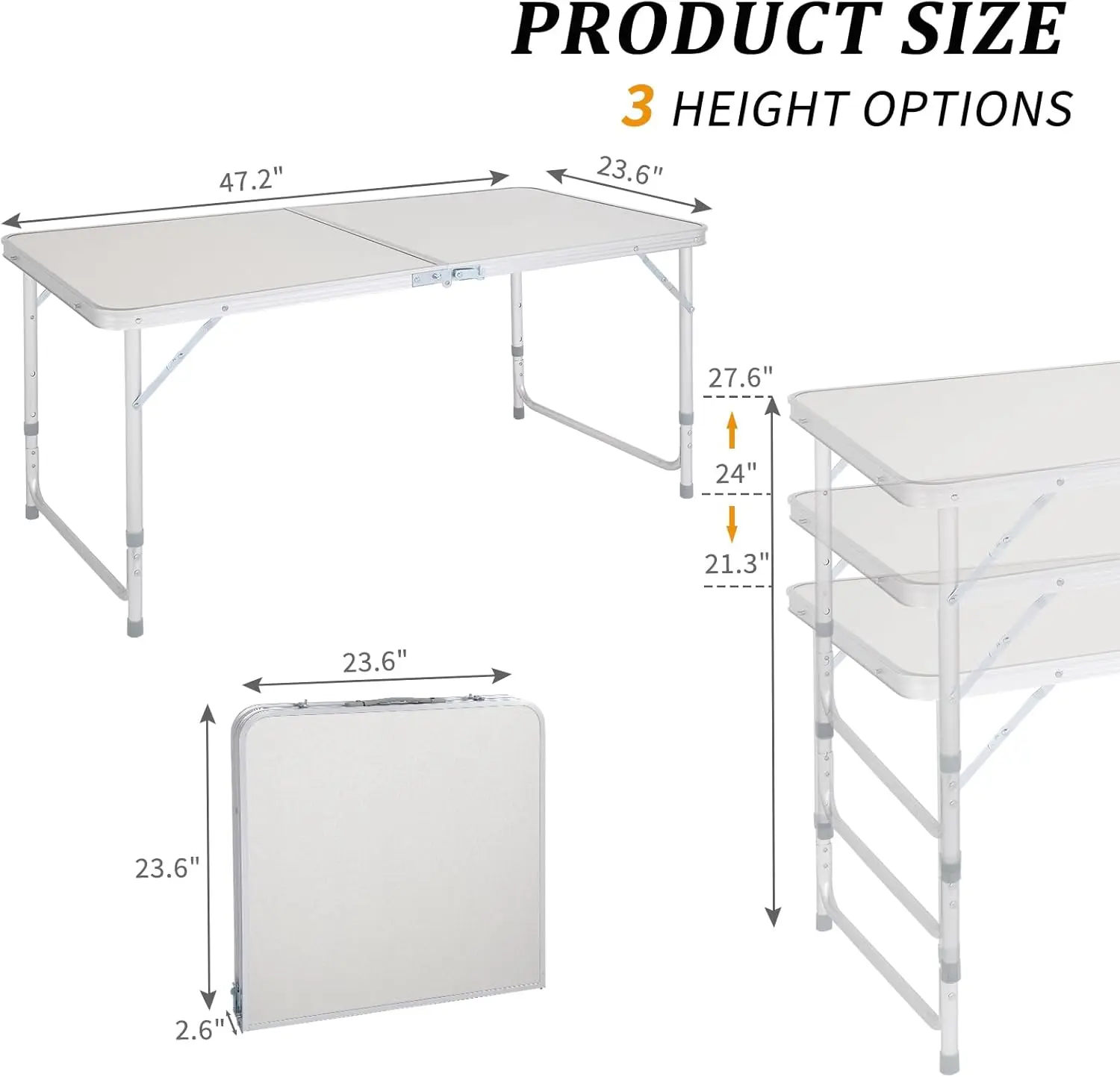 4ft Portable Folding Camping Table, Outdoor Waterproof Adjustable Height Table, Aluminum Lightweight Suitcase Foldable Table