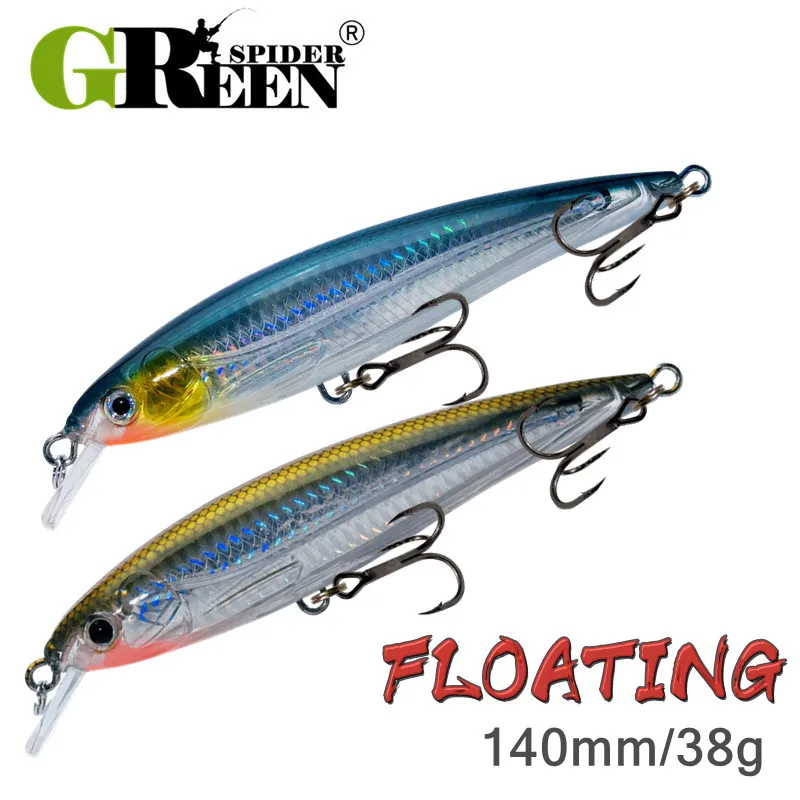 Greenspider 140Mm 38G Floating Minnow Carp Fishing Big Minnow Trolling Lure Saltwater Longcasating Wobblers Fishing Bait Minnow
