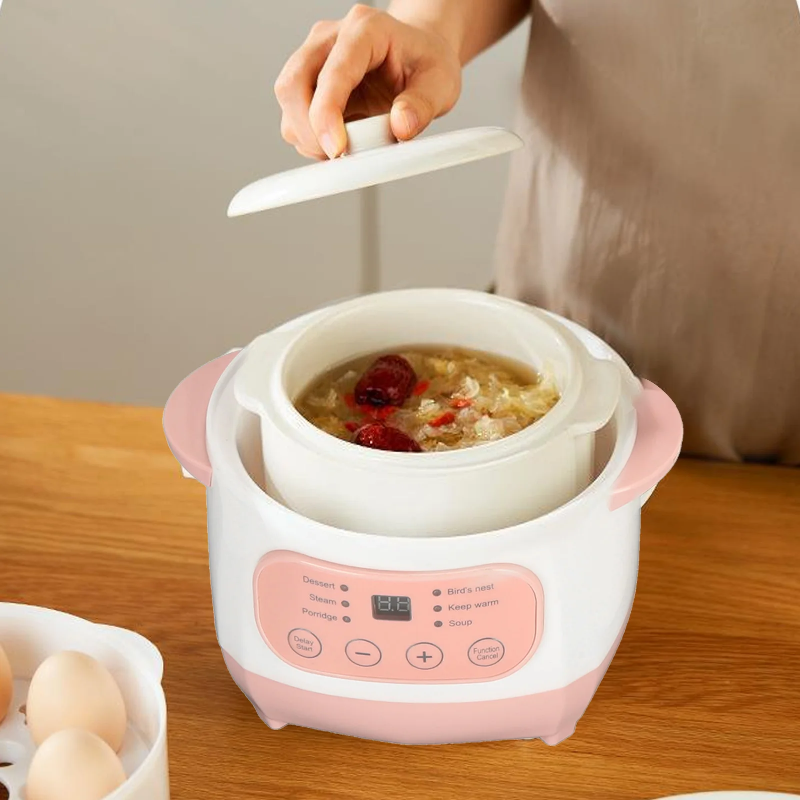 1L Electric Stew Pot Appointment Timing Smart Prevent Dry Burning Cooker Ceramic Soup Pot for Home Kitchen Electric Slow Cooker