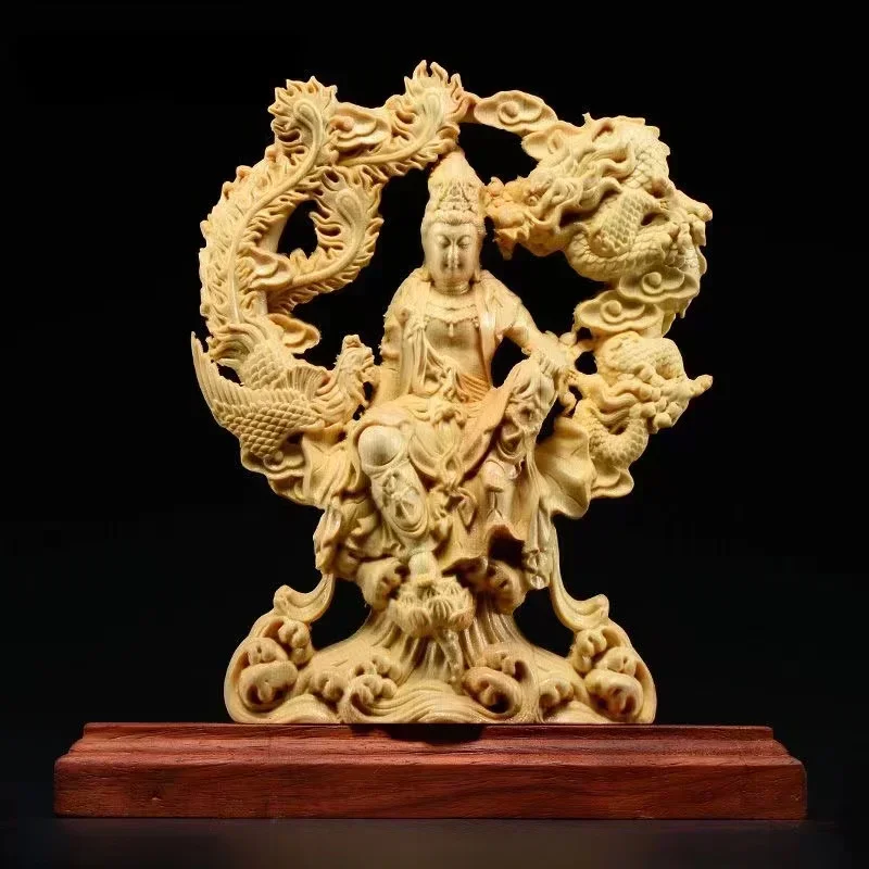 

Wood Carving Dragon And Phoenix Guanyin Character Statue Solid Wood Carving Arthome Home Room Office Feng Shui Buddha Statues