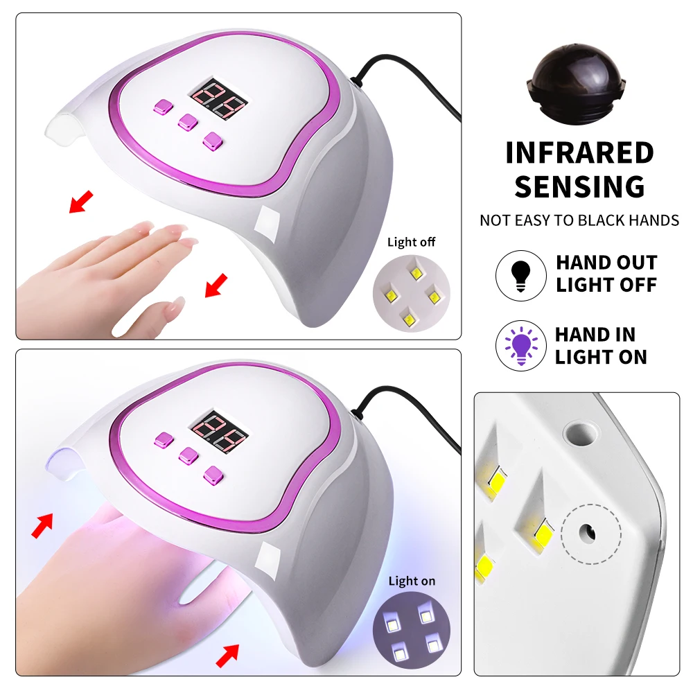 전문가용 UV LED 네일 램프 USB 편리한 네일 건조기 네일 젤 폴리쉬 경화 램프 타이머 및 센서 포함 매니큐어 도구