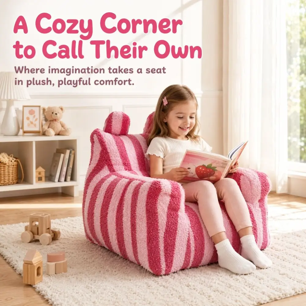 Divano Pigro in Tessuto Morbido con Contenitore, Design Basso a Terra, Poltrona Leggera, Comoda ed Ergonomica, Divano Orsetto per Bambini - immagine 5