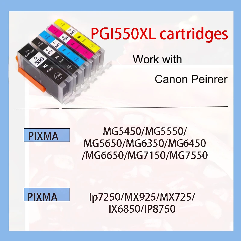 PGI550 CLI551 Ink Cartridges For Canon Pixma MG 5450 5550 6350 6450 7150 8750 IP 7250 MX 925 725