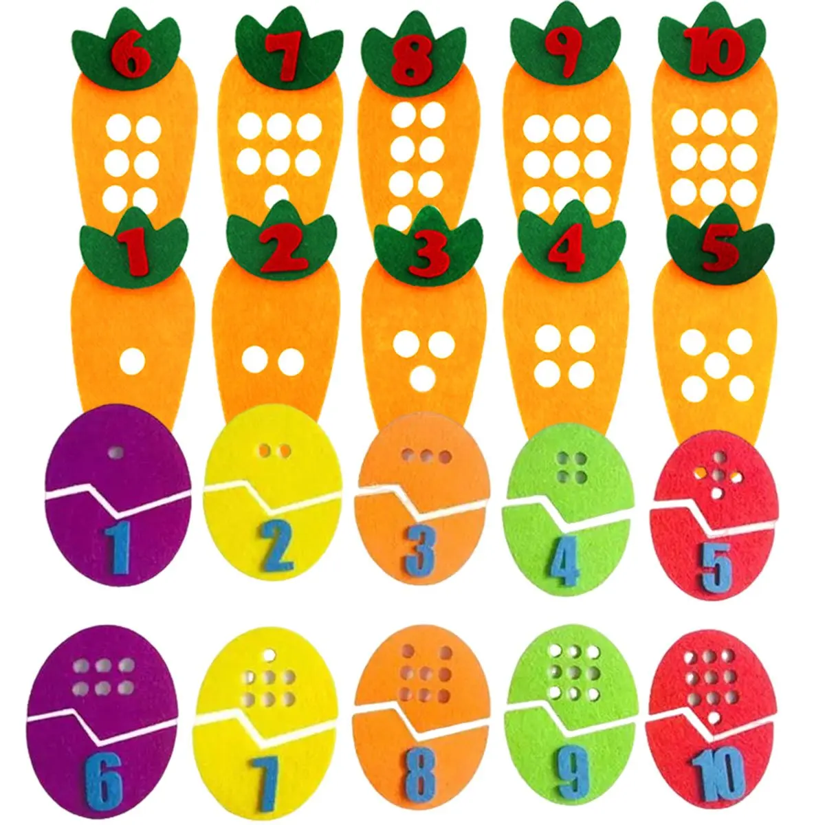 10pcs 1-10 디지털 당근 컬러 펠트 학교 수학 교육 보조 도구 컬러 번호 인지 펠트 무료 조립 ZSY