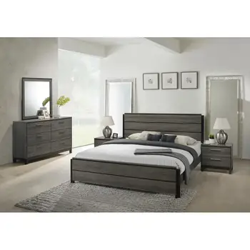 5-Piece Queen Bedroom Set – Antique Grey with Dresser, Mirror & Nightstands 1