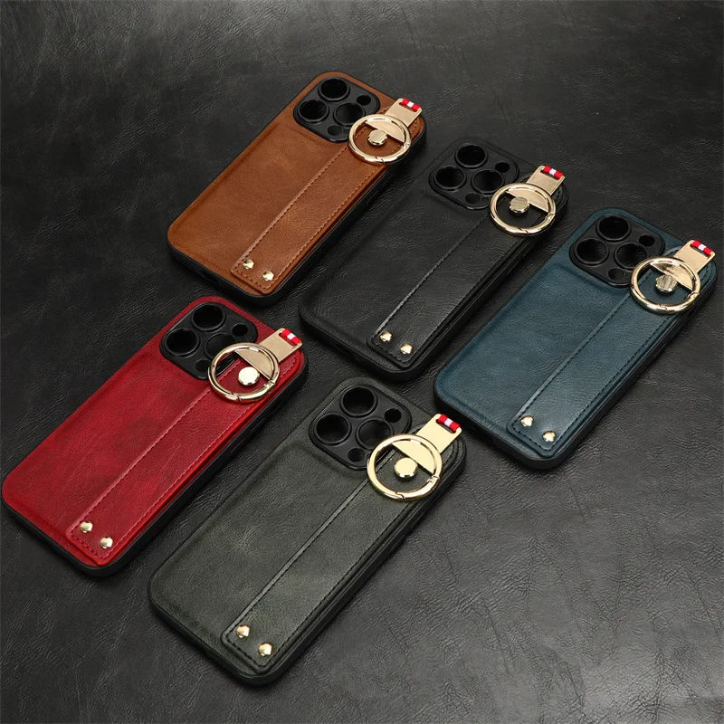 

Suit For iPhone 15 Pro Max skin PU New Wristband Rear Case with Lanyard for iPhone 15 Plus Pro iPhone 15 Phone Case