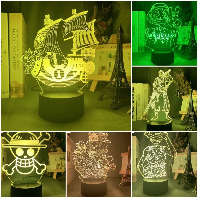 ONE PIECE Anime Night 3D LED Lamp Desktop 7/16 Color Touch Changing Light Children Toy Birthday Christmas Gifts | Лампы и освещение