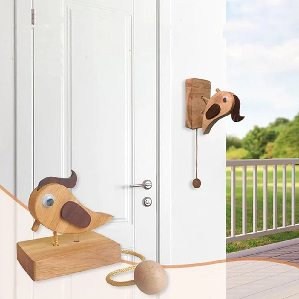 Wooden Woodpecker Doorbell with Pull Rope Manual Woodpecker Knocker Creative Vintage Bird Shape Doorbell DIY Artistic Home Decor