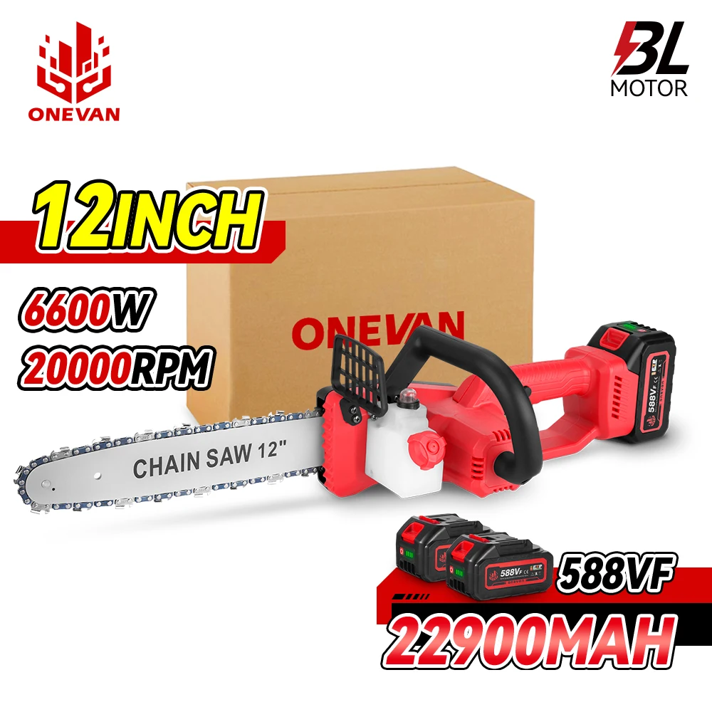 Onevan Motosega Elettrica Senza Spazzole Da 12 Pollici 6600W Batteria A Batteria Senza Fili Motosega Da Giardino Utensili Elettrici Per La Lavorazione