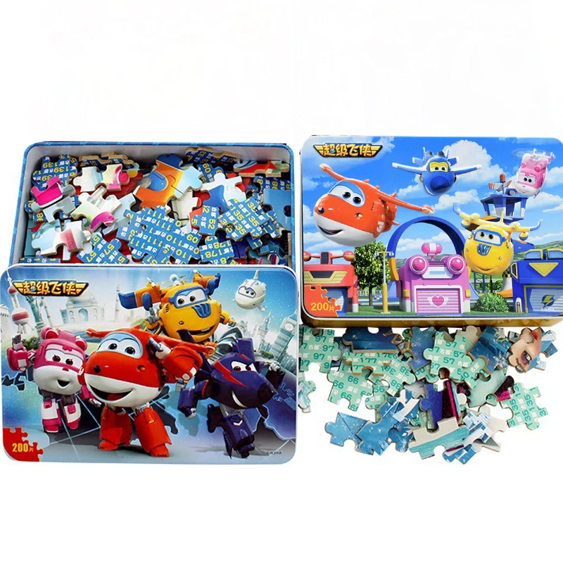 

200pcs Super Wings Wooden Puzzle Toys 3D Cartoon Jett Dizzy Wood Jigsaw Board Baby Learning Educational Toy Kids Christmas Gifts
