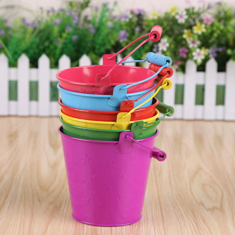 4 Pcs Galvanized Beach Bucket Child Children's Toys Kids Sand Iron Water Playthings 5