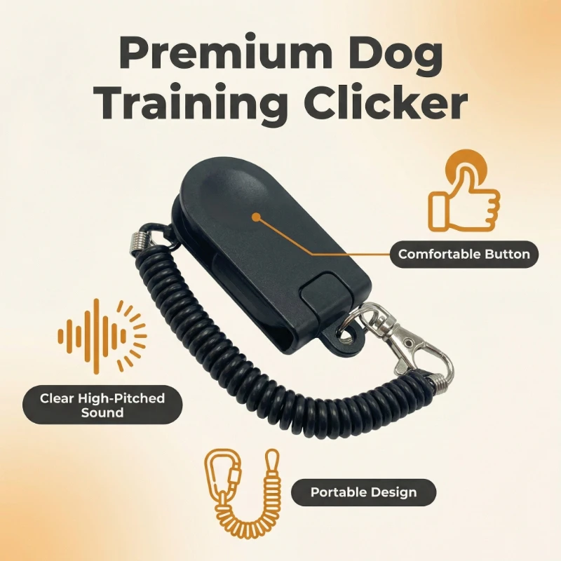 1 Dog Training Snap Button Pet Command Device, Pet Whistle with Black Wrist Strap, Made of ABS Material, Stainless Steel Spring, 2