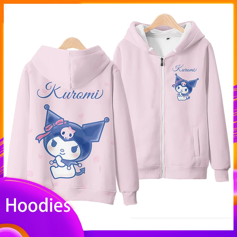 

Anime Kuromi Hoodies Kawaii Cute Digital Printing Zipper Sweater Casual Sweet Lovely Outer Cartoon Women/men Clothes Kids Gifts
