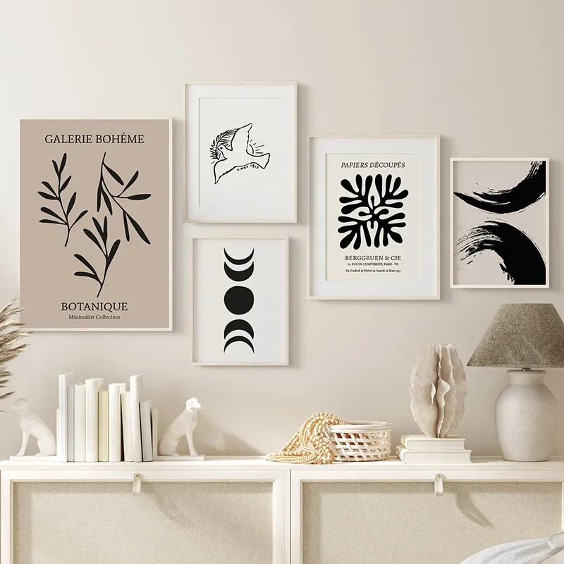 

Black Abstract Lines Plant Dove Arch Block Wall Art Canvas Painting Nordic Posters And Prints Wall Picture For Living Room Decor