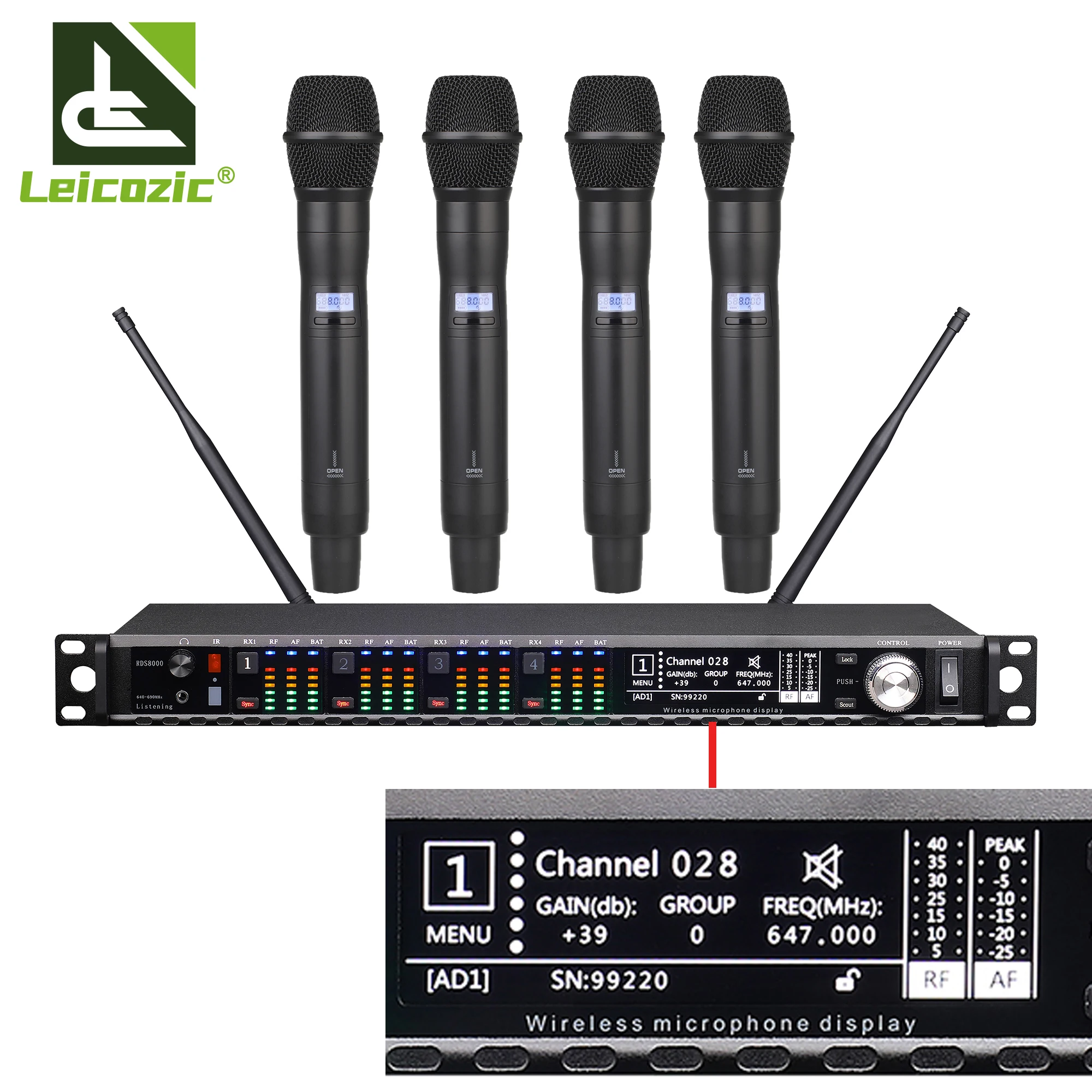 Leicozic 무선 마이크, 4 채널, 50mW, Axient 디지털 KSM9 캡슐 헤드셋, 라발리에 마이크, 무대 공연 마이크