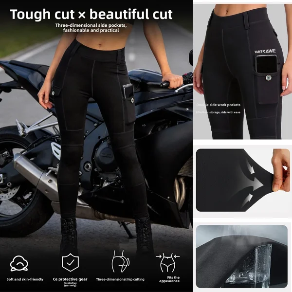 WOSAWE Spring/Summer Women's Workwear Motorcycle Style Riding Pants Motorcycle Sports Trousers Casual Daily Hip-lifting Pants 4