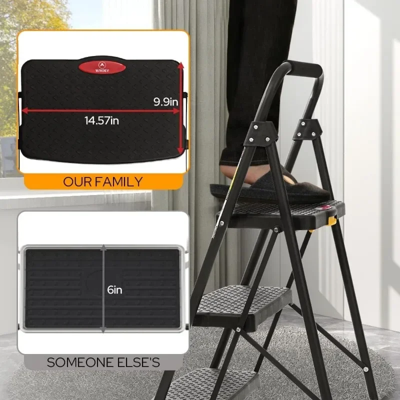3 Step Ladder Folding Steps Stool Wide Anti-Slip Pedal Lightweight 500lbs Ladders for Adults folding step stool