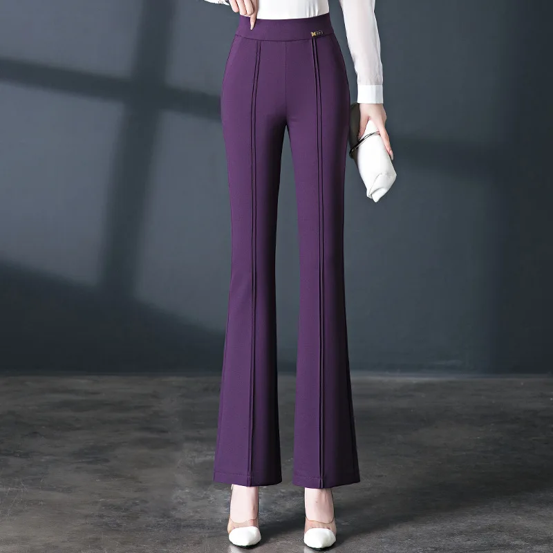 2025 Spring New Versatile High-waisted Fishtail Flare Pants Women, Coffee Elastic Waist Elastic Commuter Casual Trousers Femme 3
