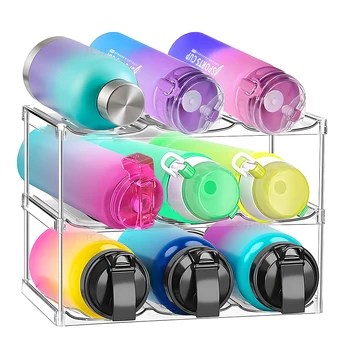 3-Tier Stackable Water Bottle Organizer – Clear Plastic Wine & Bottle Rack 1