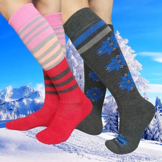 Calcetines de esquí de lana merina para hombre y mujer, calcetín térmico  hasta la rodilla, antideslizante, para senderismo, invierno, 65% -  AliExpress