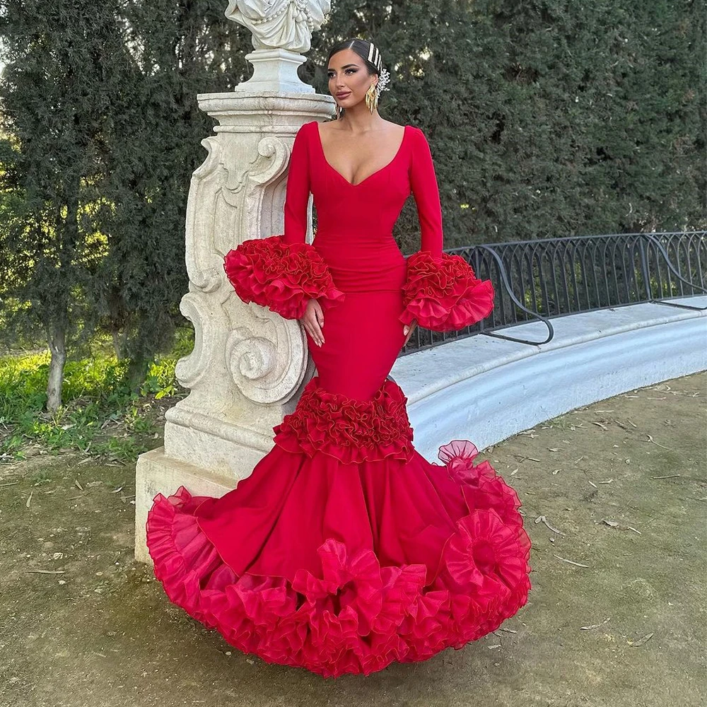 chinese dress ladies Zapaka Women Sparkly Black Red Bridesmaid Dress Mermaid Cold Shoulder Long Prom Dress, Black Red / US26W main image 1