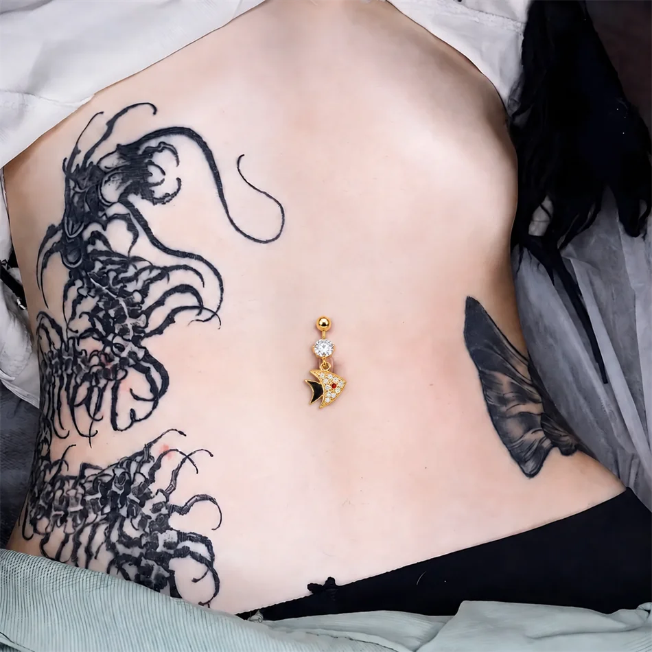 Neo-Gothic Red Zircon Eye Belly Ring with G23 Titanium Barbell - Bold Beach Jewelry