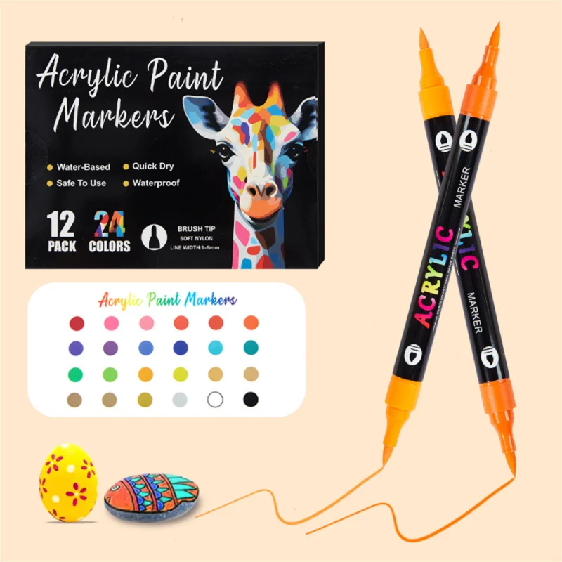 Dual Acrylic Paint Markers Set With Brush And Fine Tip For Art_voghion.com