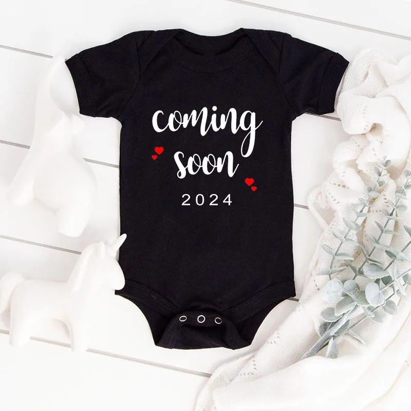 Baby Announcement Coming Soon 2024 Newborn Baby Bodysuits Summer Boys Girls Romper Body Pregnancy Reveal Clothes images - 6