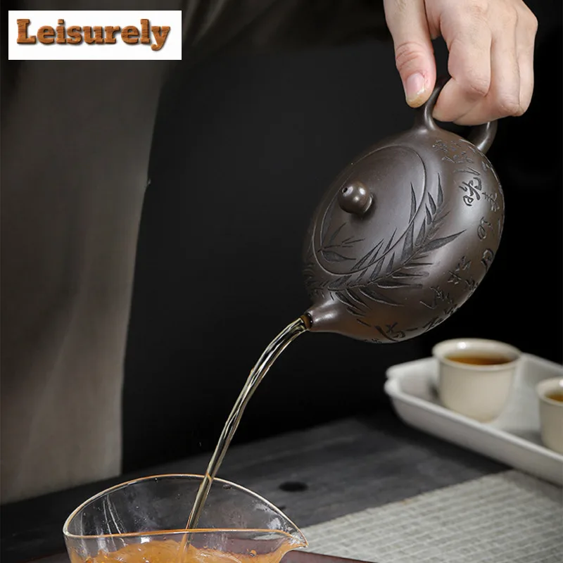 330ml Ancient Yixing Purple Clay Teapots Handmade Flat jade Pot Raw Ore Purple Mud Kettle with Infuser Chinese Zisha TeaSet Gift