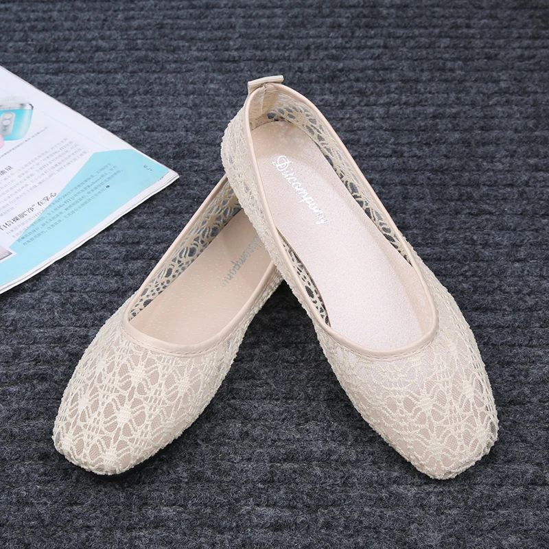 Women's Transparent Lace Soft Flats Ladies Square Toe Sexy Summer Breathable Non-Slip Flat Shoes 35-40 women loafers