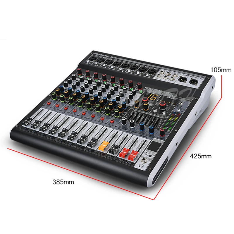 8 채널 디지털 믹서 사운드 오디오 믹싱 콘솔, 16 디지털 리버브 효과 블루투스 USB MP3 DJ 잔향 콘솔