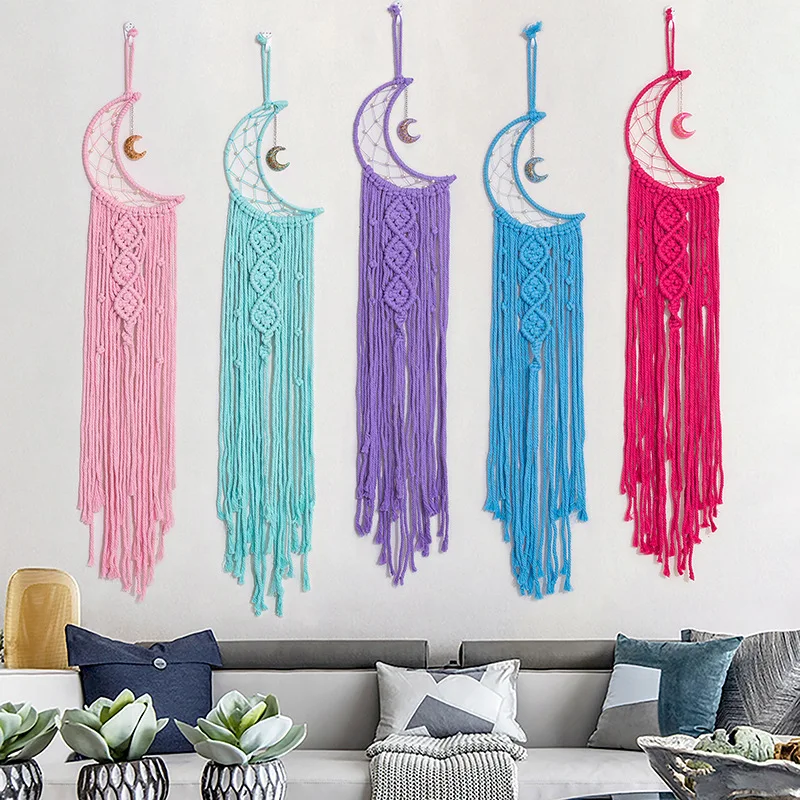 Moon Macrame Dream Catcher Wall Hanging for Kids Room