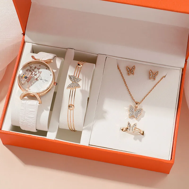 

Miniso 5PCS Set Women Fashion Quartz Watch Butterfly Bee Dial Brand Design Ladies Leather Wrist Watch Montre Femme Girl Gifts