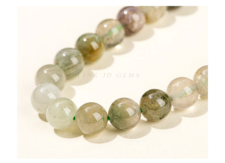 Naturstein, grüne Rutilquarzperle, rund, lose Abstandshalter, Edelsteinperle für Schmuckherstellung, DIY-Armband, Halskette, Zubehör – Detail 8