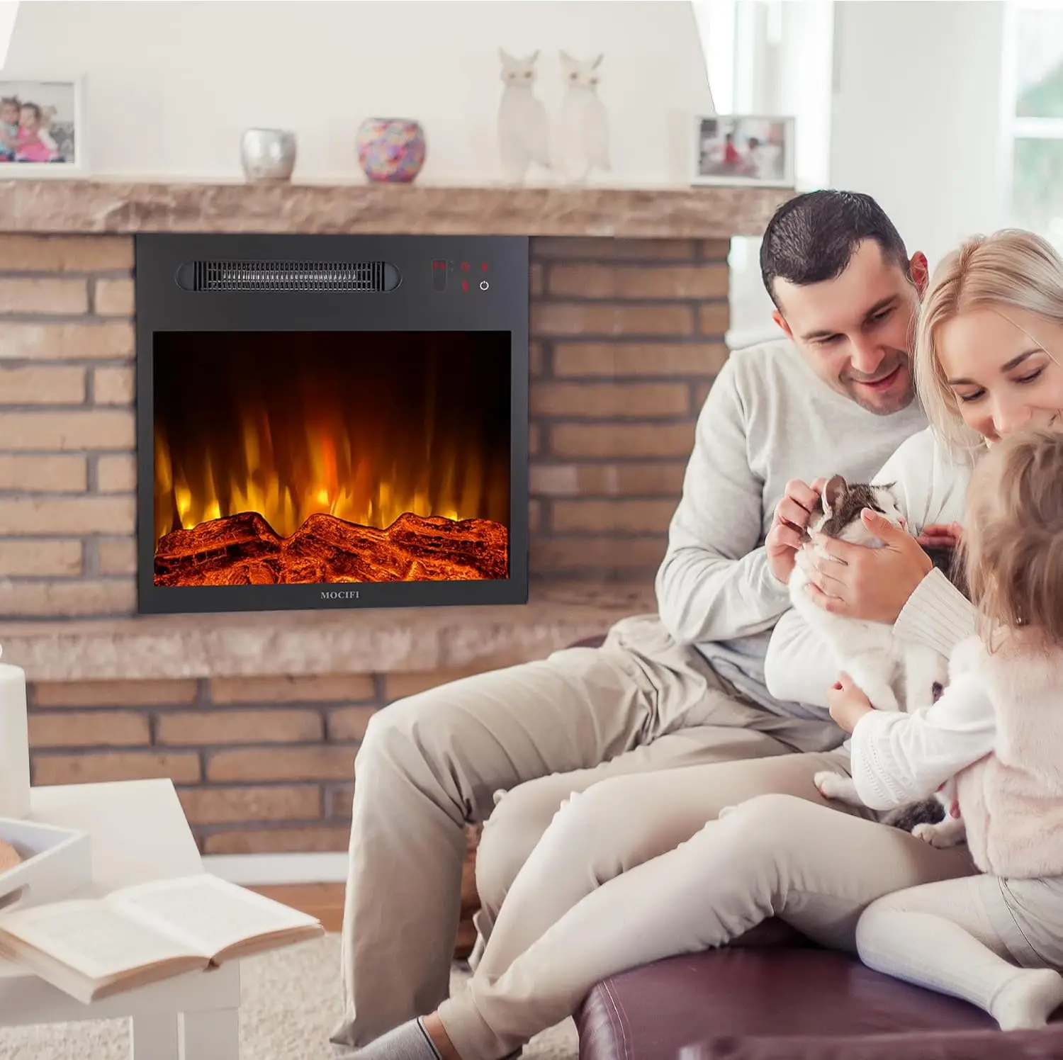 18 inch Built-in Electric Fireplace Insert Heater, Recessed Freestanding Fireplace, Remote Control, Touch Screen, Adjustable