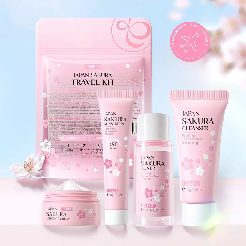 

LAIKOU Sakura Skin Care Sets Facial Cleanser Face Cream Serum Toner Moisturizing Brightening Firming Hydrating Face Care Kit