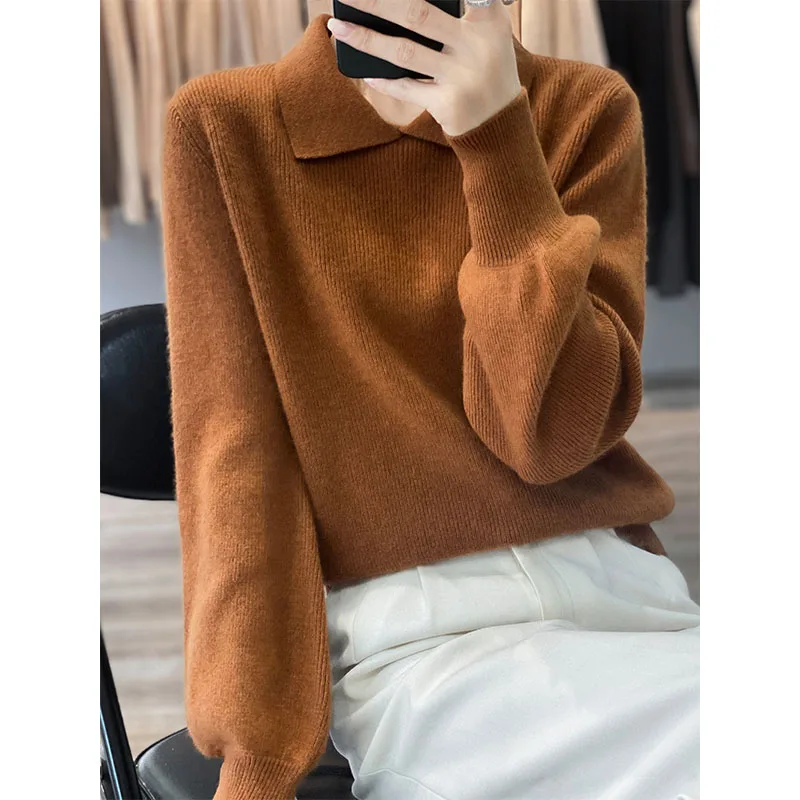 

2022 High-End Autumn Winter 100% Merino Wool Sweater Women's Pullovers Female Loose Long Sleeve Knitted Jumper Girl Clothes Top
