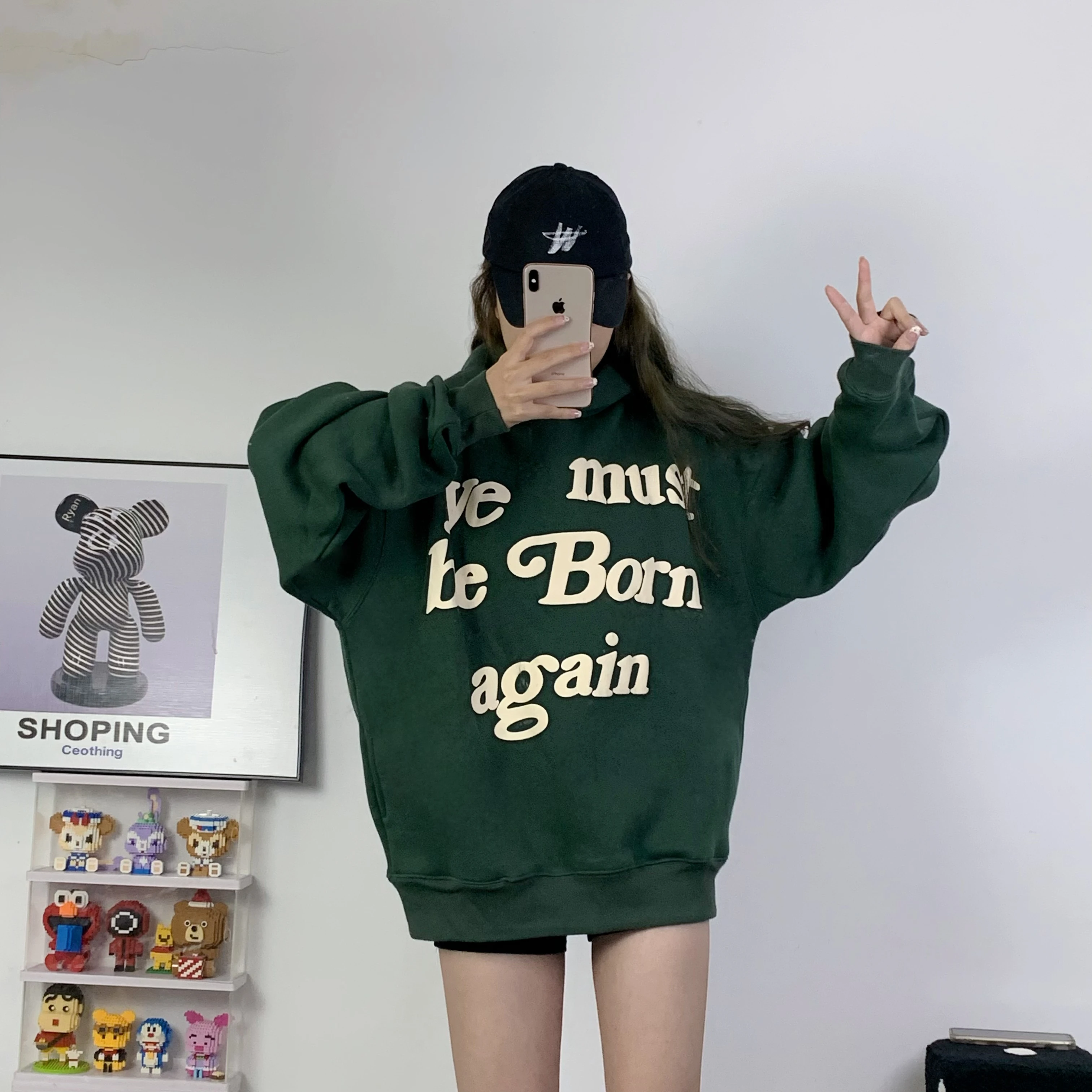 

Winter Dark Green CPFM Loose Hoodie Kanye West Sweatshirt Men Women 1:1 Puff Print Ye Must Be Born Again Hoody Fleece Pullover