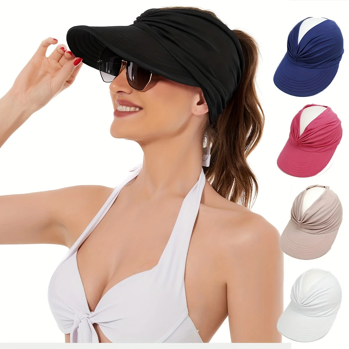 

Women Sun Visor Empty Top Hat Wide Brim Summer UV Protection Beach Sport Cap Easy To Carry Travel Caps Fashion Beach Summer