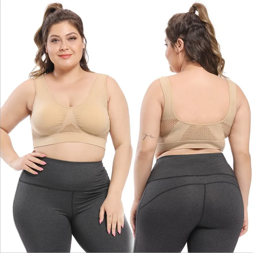 Large size MM yoga running sports underwear without steel ring hollow mesh breathable holes sports bra new ladies underwear 2