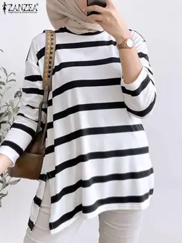 2024 ZANZEA Spring Casual Stripe Printed Blouse O Neck 3/4 Sleeve Tops Fashion Party Shirt Female Elegant Turkey Hijab Chemise 3