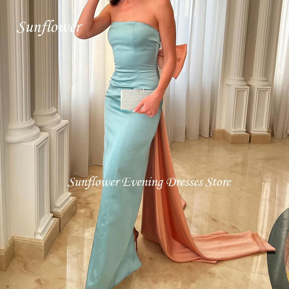 

Sunflower Strapless Prom Gown Mermaid Evening Dress Slim Satin Party Dress 2023 Bow Floor-Length Custom Sweep Train
