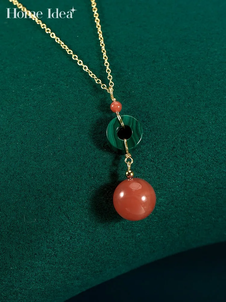 

Natural Red Agate Pendant Eleagnt Women Necklace Malachite Vintage Ladies 925 Silver Necklace Fashion Jewelry